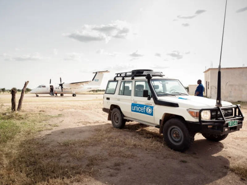 unicef receiving goods in remote area from bush plane